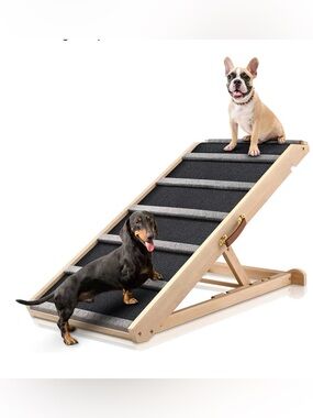 Dog Ramp for Dogs with Eztra Wide Gray Padded Steps - Adjustable